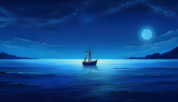 a ship in the ocean at night