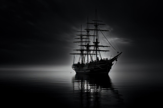 Photo ship in the ocean watercraft silhouette sailboat