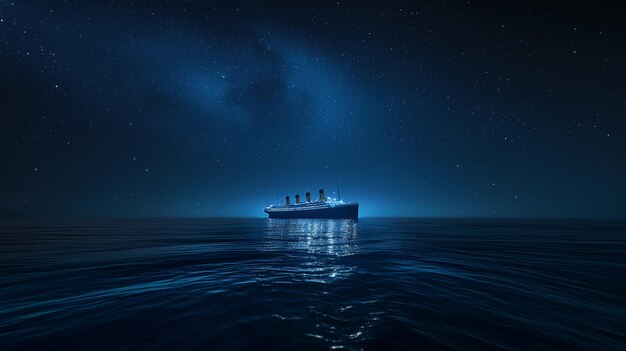 a ship on the ocean with the stars in the sky