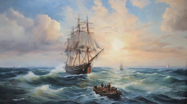 Ship sea oil paintings landscape art