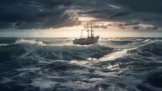 Ship in stormy sea Generative Ai