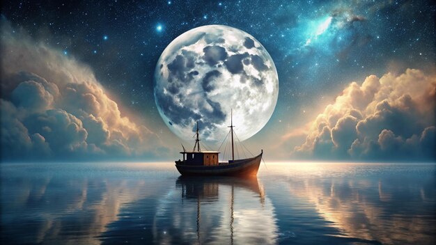 Photo a ship in the water with a full moon in the background