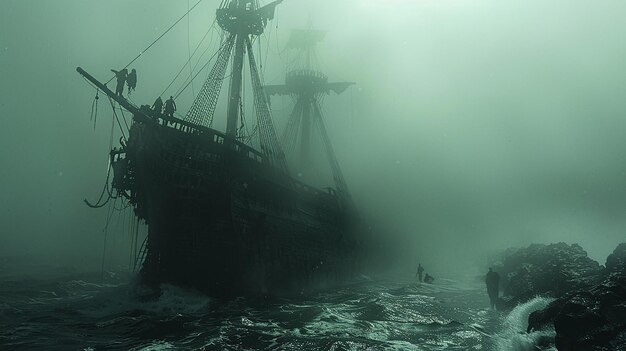 Photo a ship in the water with a person on the bottom and a person in the water in the background