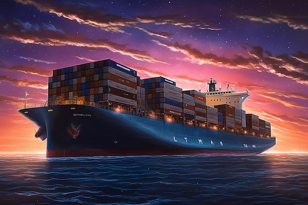 A ship with a container ship on the water