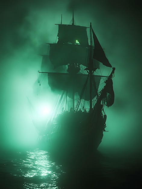 Photo a ship with a green light on the top of it