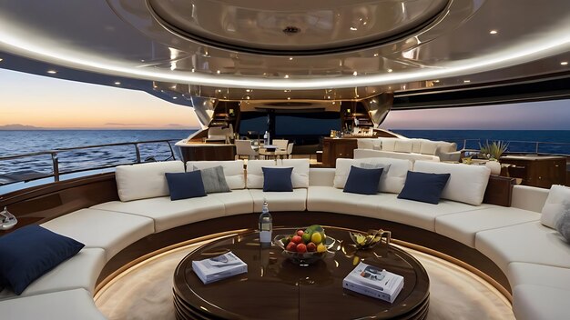 Photo a ship with a large sofa and a coffee table on the deck