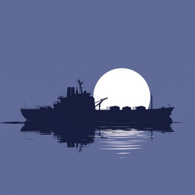 a ship with the moon in the background and the sun in the sky