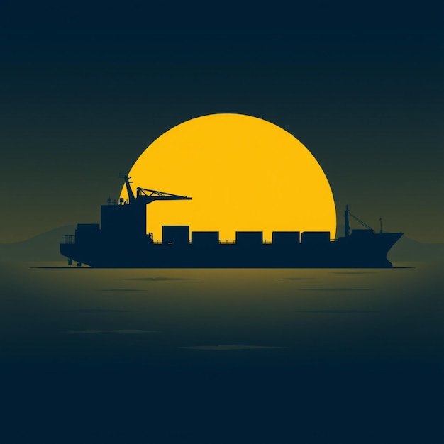 a ship with a sun in the background and the words  sun  on the bottom