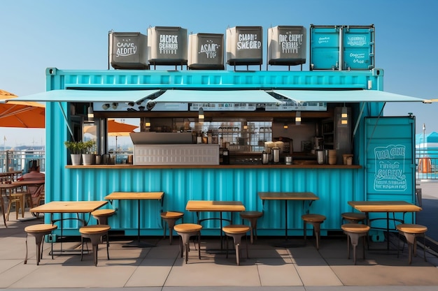 Shipping Container Cafe with Clipping Path AI