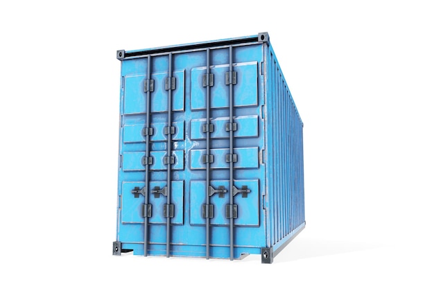 Shipping container with podium in sky blue pastel composition for modern stage display and minimalist mockup Concept 3d illustration or 3d render