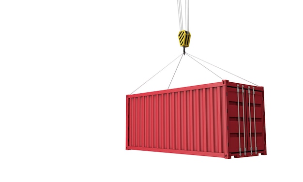 Shipping containers hanging from a crane business delivery comcept d render