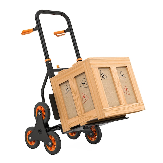 Shipping and delivery concept parcel on the hand truck 3D rendering