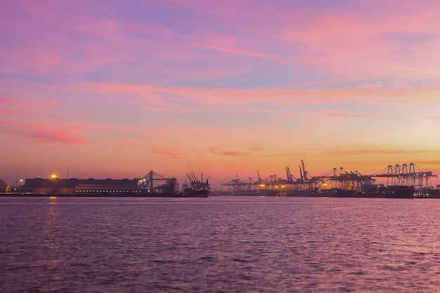 Shipping port with light in the morning.