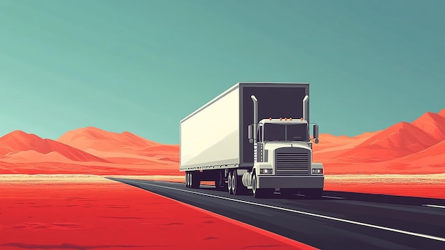 shipping truck icon on a road red background ar 169 v 61 Job ID 68d0ea808f6743f68948bb8e54221a76