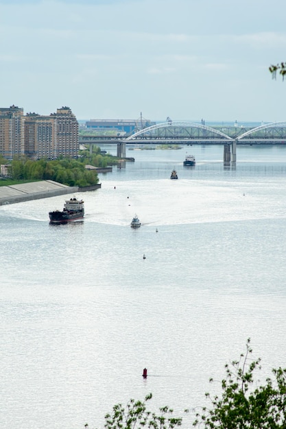 Ships go along the Volga River