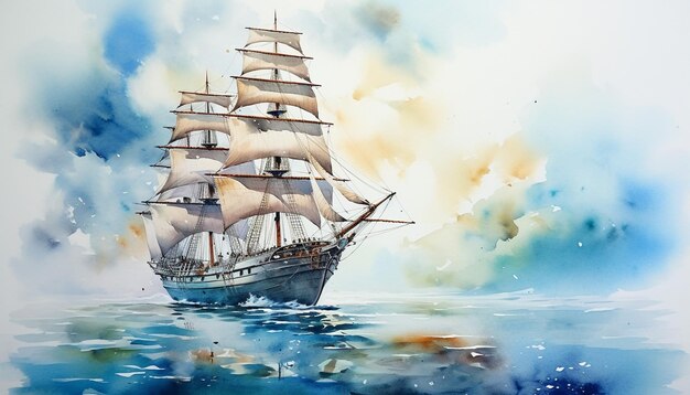 ships painting ships with water color