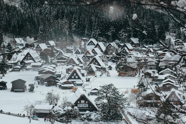 Shirakawago village with white snow the best for tourist travelling in Japan Winter Season