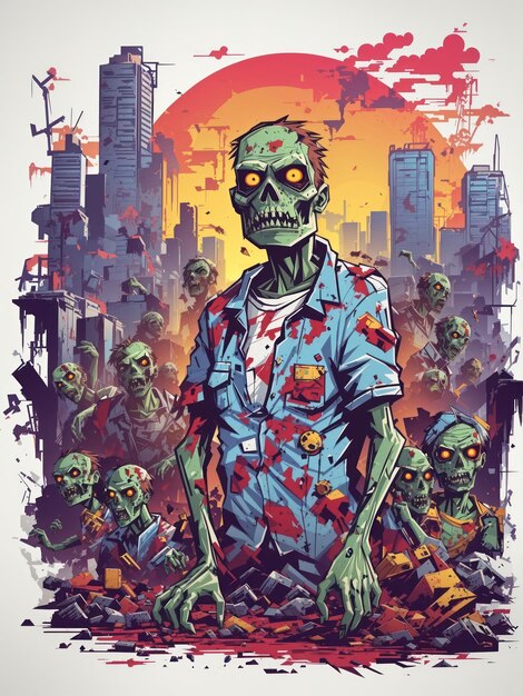 Shirt Design Zombie Style Vubrant Color Style