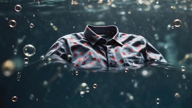 a shirt floating in the water with bubbles