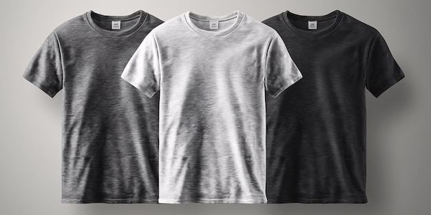 Shirt mock up set Tshirt template for custom design Black gray and white version front view Generative Ai Heather Grey Triblend style