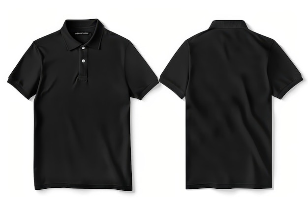 Photo shirt neck mockup template front and back view isolated black polo shirt design presentation with clipping path blank clothing for design