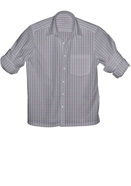 A shirt that has a blue and gray checkered pattern on it