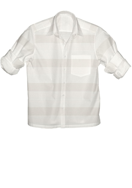 A shirt that has a white and grey stripe pattern on it