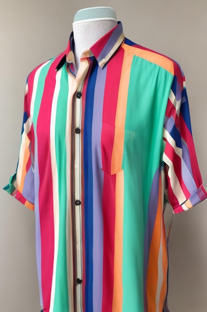 A shirt with a colorful stripe with a man