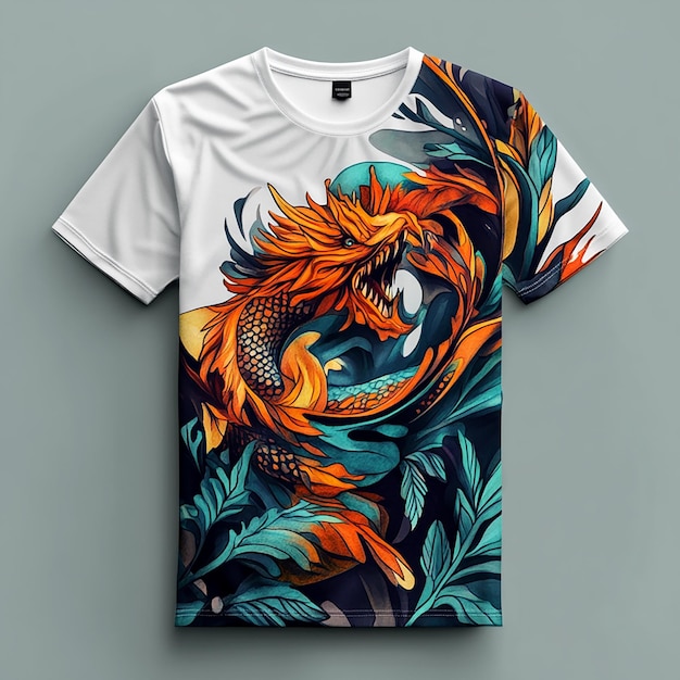 a shirt with a dragon on it is hanging on a wall