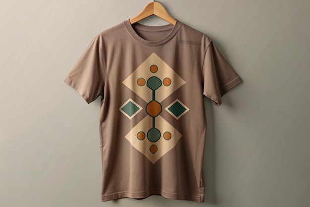 a shirt with a geometric design on it is hanging on a hanger