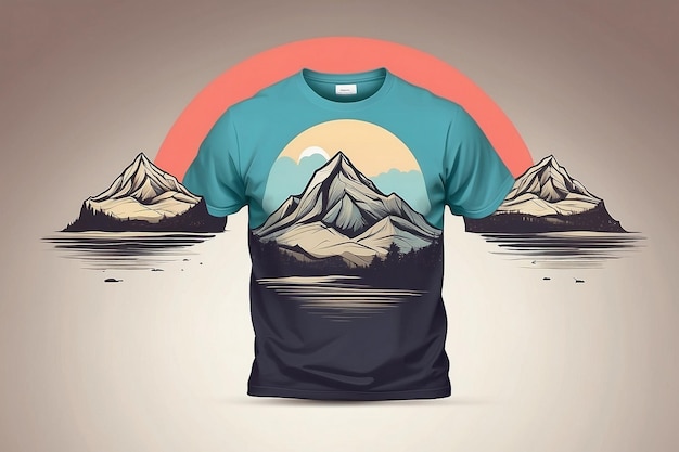 Photo a shirt with a rainbow on it and a picture of mountains in the background