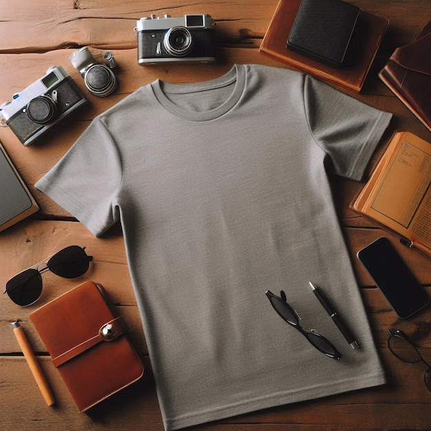 Photo a shirt with sunglasses and sunglasses on it is laying on a table