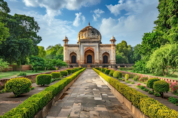 Shish Gumbad tomb and lodi garden indian illustration background