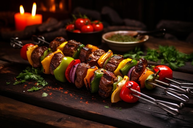 Photo shish kebab with roasted vegetables yummy delicious shish kebab food image photography