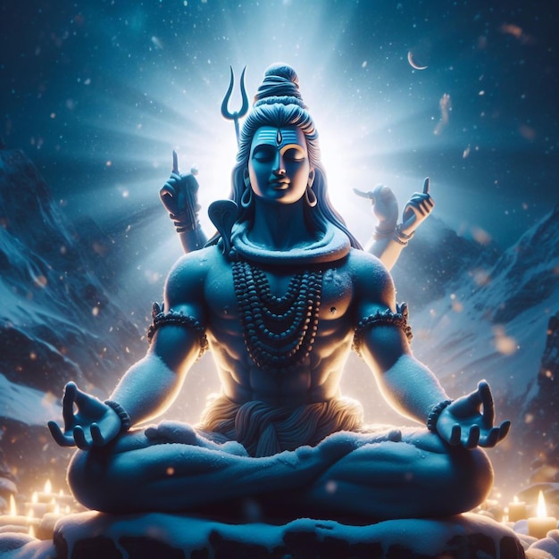 Shiva meditating in snowy mountain