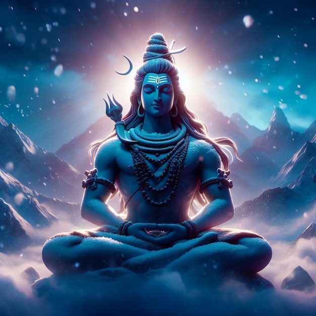 Shiva meditating in snowy mountain