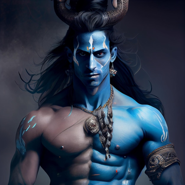 Shiva portrait hindu god hinduism deity with blue skin