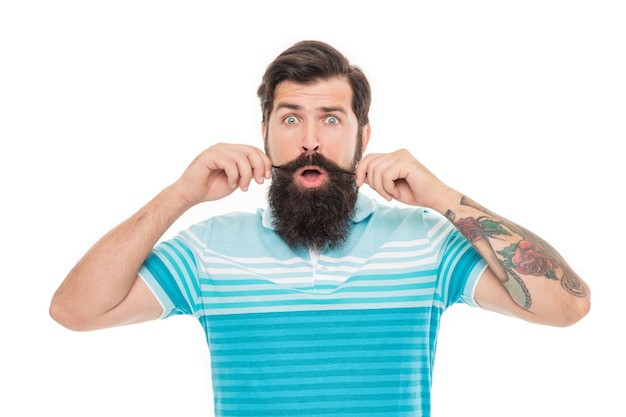 Shocked bearded guy isolated on white bearded guy in studio bearded guy on background