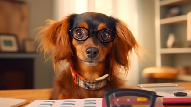 Shocked cute dog in glasses with open mouth looks atGenerative AI