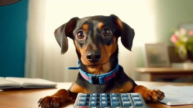 Photo shocked dog in a calculator generative ai