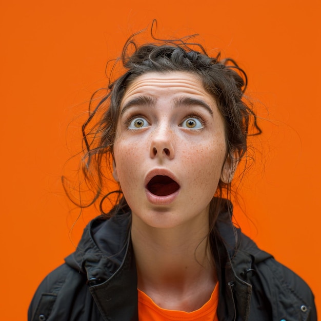 Shocked Expression Studio Portrait with Orange Background