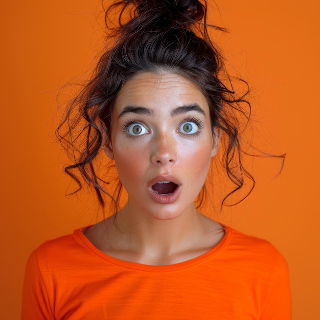 Shocked Expression Studio Portrait with Orange Background