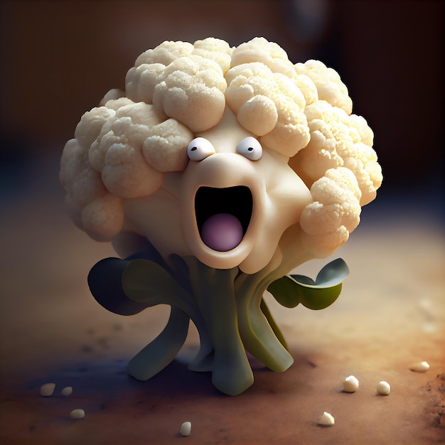 Shocked face cauliflower cartoon character