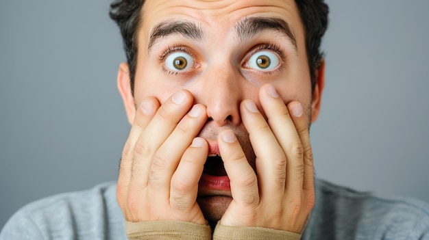 Shocked man covering his mouth with hands