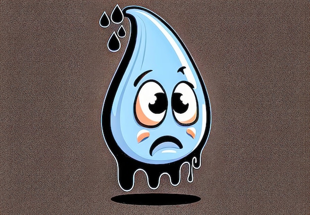 Photo shocked teardrop cartoon character with black droplet