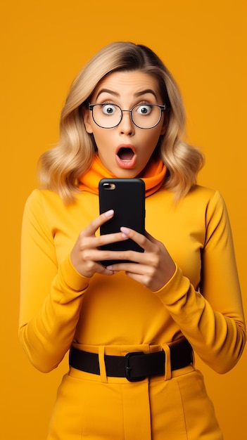 Shocked Woman Holding Phone Near Smartphone