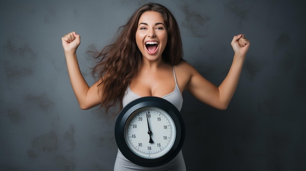 shocked young woman with alarm clock