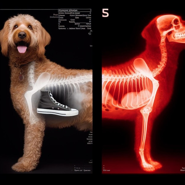 a shoe inside a happy dog stomach radiography funny