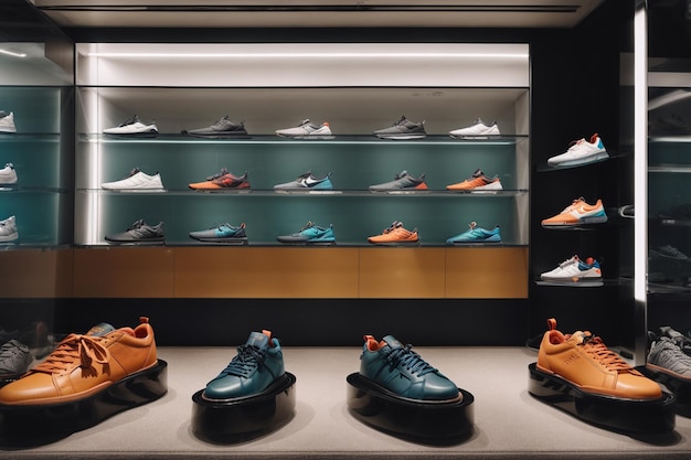 Photo a shoe outlet having different color of shoe in showcase