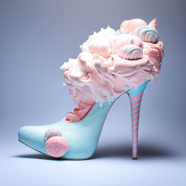 A shoe shaped like a cupcake with a large shoe on it.